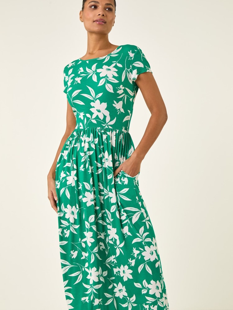 Roman Green Floral Print Pocket Midi Dress - Image 5 of 5