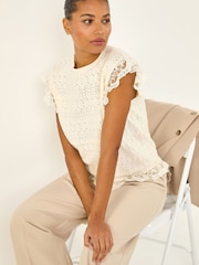 Roman Natural Frill Lace Knitted Top - Image 1 of 5