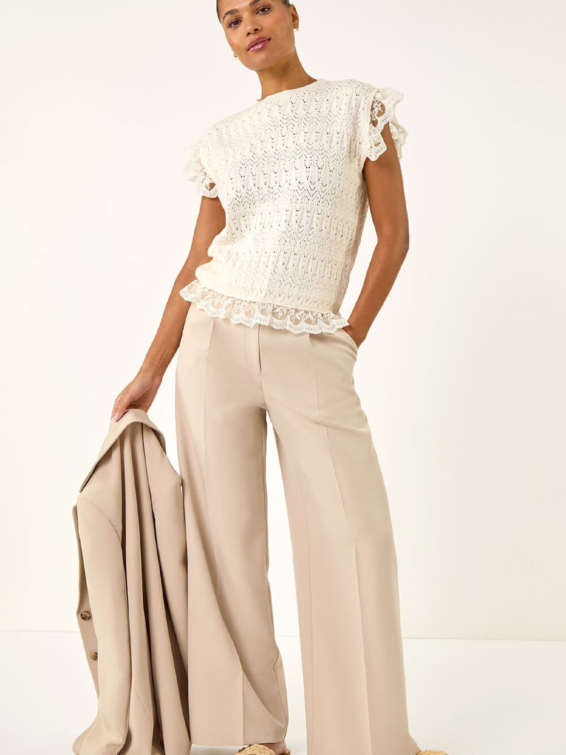 Buy Roman Natural Frill Lace Knitted Top from the Next UK online shop