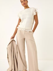 Roman Natural Frill Lace Knitted Top - Image 2 of 5