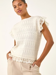 Roman Natural Frill Lace Knitted Top - Image 4 of 5