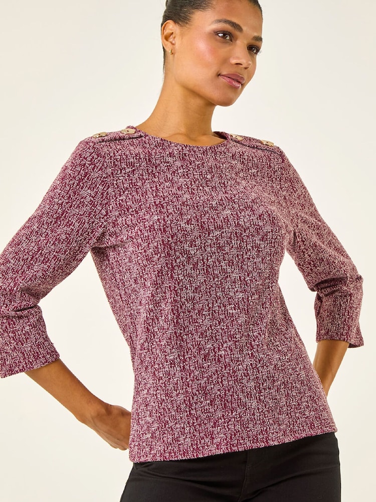 Roman Red Textured Button Shoulder Top - Image 2 of 5 Roman Red Textured Button Shoulder Top - Image 2 of 5