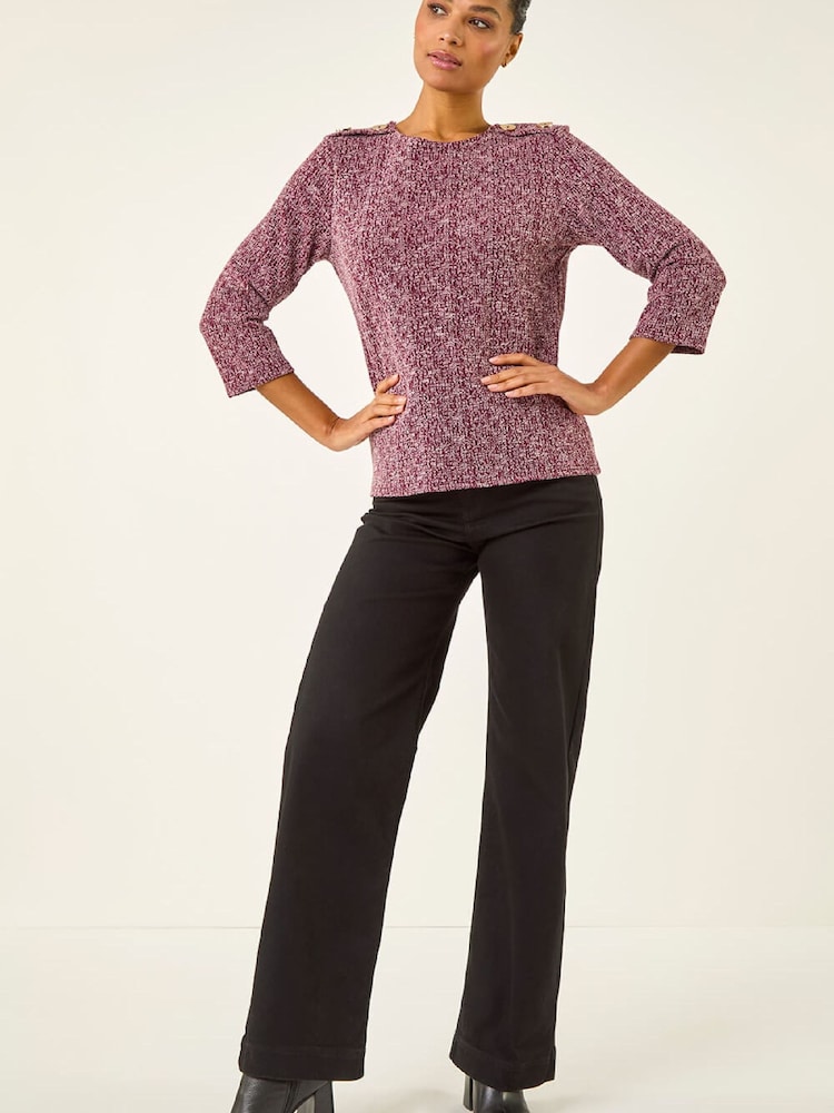 Roman Red Textured Button Shoulder Top - Image 5 of 5 Roman Red Textured Button Shoulder Top - Image 5 of 5