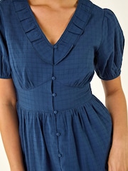 Roman Blue Textured Frill Midi Dress - Image 2 of 5