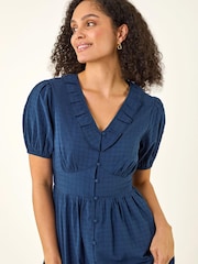 Roman Blue Textured Frill Midi Dress - Image 3 of 5