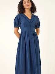Roman Blue Textured Frill Midi Dress - Image 5 of 5