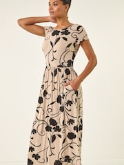 Roman Brown Shadow Floral Print Pocket Midi Dress - Image 5 of 5