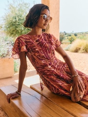 Friends Like These Pink Short Sleeve Ruffle Metallic Midi Dress - Image 5 of 5