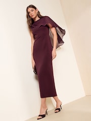 Friends Like These Burgundy Red Asymmetric Cape Sleeveless Midi Dress - Image 1 of 6