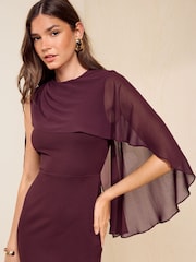 Friends Like These Burgundy Red Asymmetric Cape Sleeveless Midi Dress - Image 4 of 6