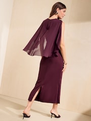 Friends Like These Burgundy Red Asymmetric Cape Sleeveless Midi Dress - Image 6 of 6