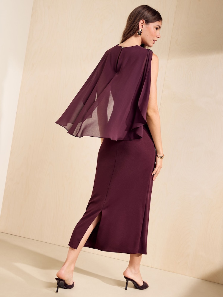 Friends Like These Burgundy Red Asymmetric Cape Sleeveless Midi Dress - Image 6 of 6