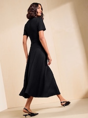 Friends Like These Black Short Sleeve Textured Belted Midi Dress - Image 5 of 5