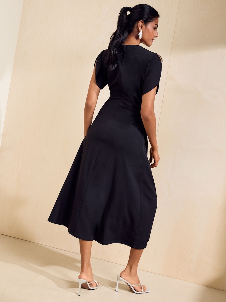 Friends Like These Black Split Sleeve Ruched Midi Dress - Image 5 of 5