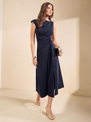 Friends Like These Navy Manipulated Hardwear Shoulder Midi Dress - Image 3 of 5
