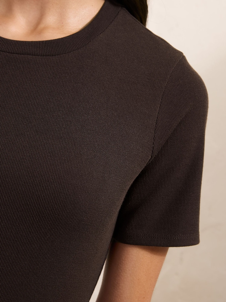 Friends Like These Chocolate Brown Petite Short Sleeve 2 in1 Midi Dress - Image 5 of 5 Friends Like These Chocolate Brown Petite Short Sleeve 2 in1 Midi Dress - Image 5 of 5