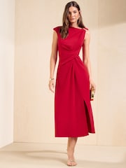 Friends Like These Red Manipulated Hardwear Shoulder Midi Dress - Image 1 of 5