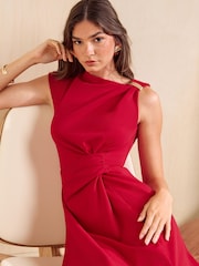 Friends Like These Red Manipulated Hardwear Shoulder Midi Dress - Image 2 of 5