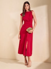 Friends Like These Red Manipulated Hardwear Shoulder Midi Dress - Image 3 of 5