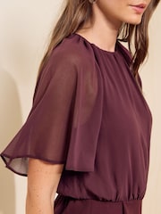 Friends Like These Aubergine Purple Chiffon Flutter Sleeve Jumpsuit - Image 3 of 5
