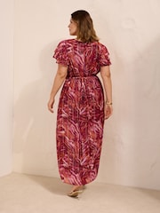 Friends Like These Pink Curve Short Sleeve Ruffle Metallic Midi Dress - Image 5 of 5