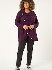 Roman Purple Curve Cowl Neck Button Wrap Top - Image 2 of 5