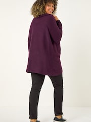 Roman Purple Curve Cowl Neck Button Wrap Top - Image 3 of 5
