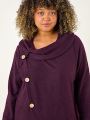 Roman Purple Curve Cowl Neck Button Wrap Top - Image 4 of 5