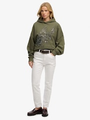 SUPERDRY Green SUPERDRY Tattoo Embellished Oversized Hoodie - Image 2 of 4