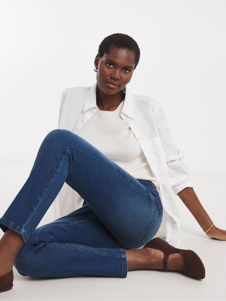 JD Williams Blue High Waist Super Stretch Slim Leg Jeans - Image 1 of 4