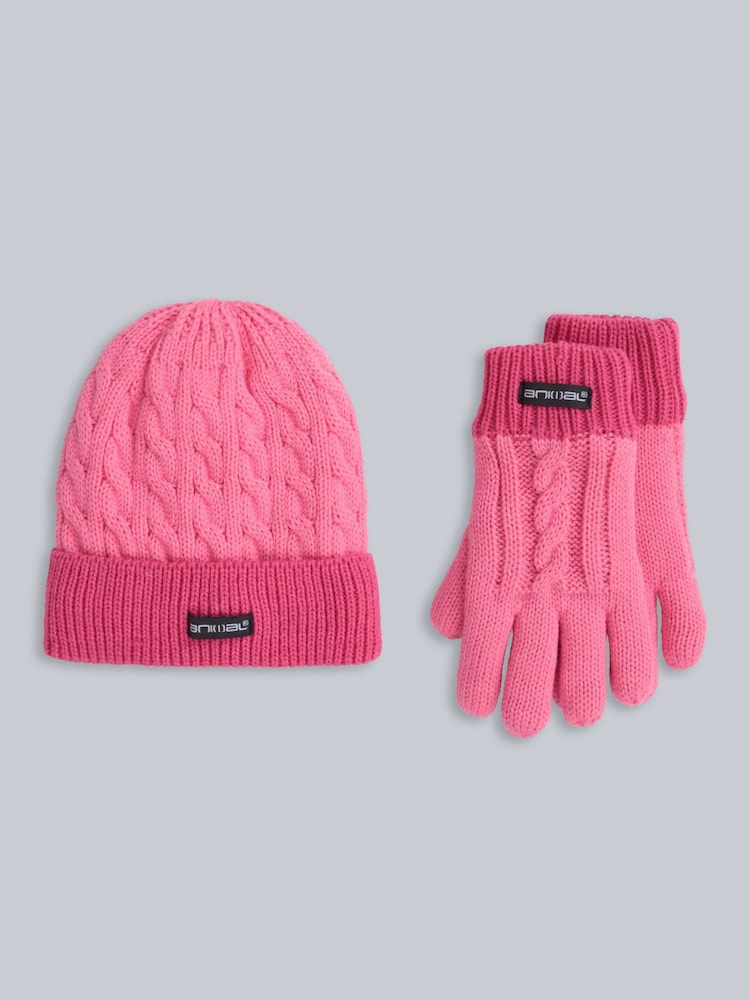 Rosa - Sett med Animal hatter og hansker til barn, pelsfôret - Bilde 1 av 6