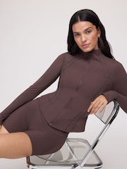 OSIA Chocolate Brown Cinched Zip Through Jacket - Image 1 of 5