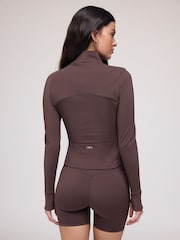 OSIA Chocolate Brown Cinched Zip Through Jacket - Image 2 of 5