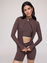 OSIA Chocolate Brown Cinched Zip Through Jacket - Image 4 of 5