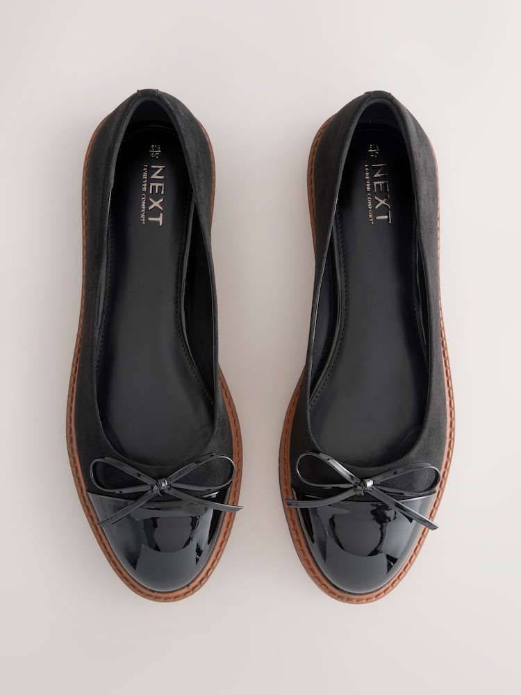 Black Forever Comfort® Chunky Sole Bow Ballet Flats - Image 1 of 10