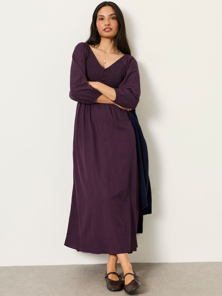 FatFace Adele Dark Purple Midi Dress - Image 1 of 5