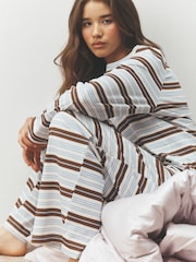 Chocolate Brown Stripe Long Sleeve Pyjamas 3 Pack - Image 4 of 4