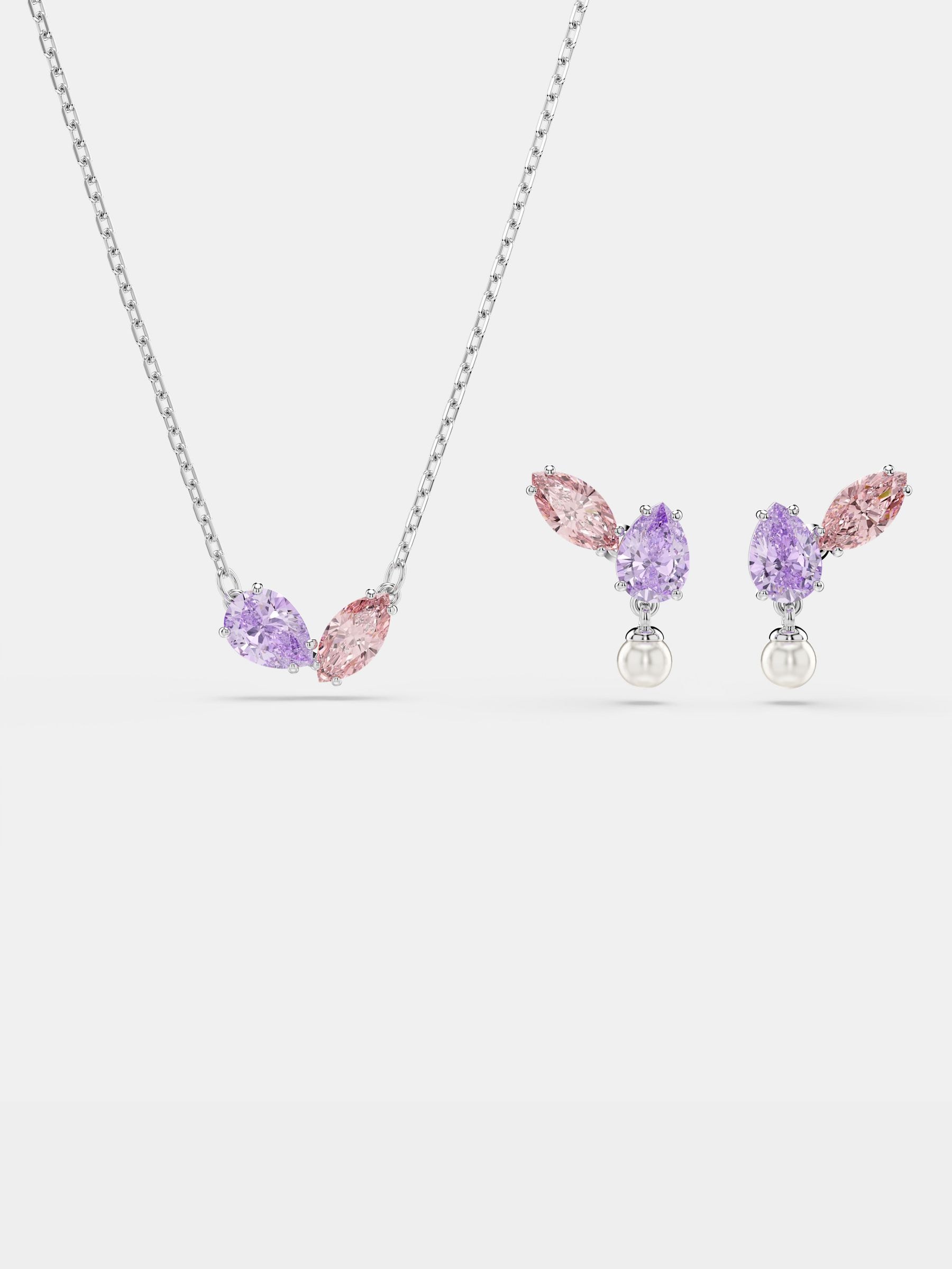 Swarovski Jewellery Women's Pink/Purple/Silver Swarovski X Ariana Grande Mixed Cuts Multicoloured Necklace & Earrings Set 1.6 X 1.2Cm, 1.6 X 1.2Cm, 38-45Cm - Image 2