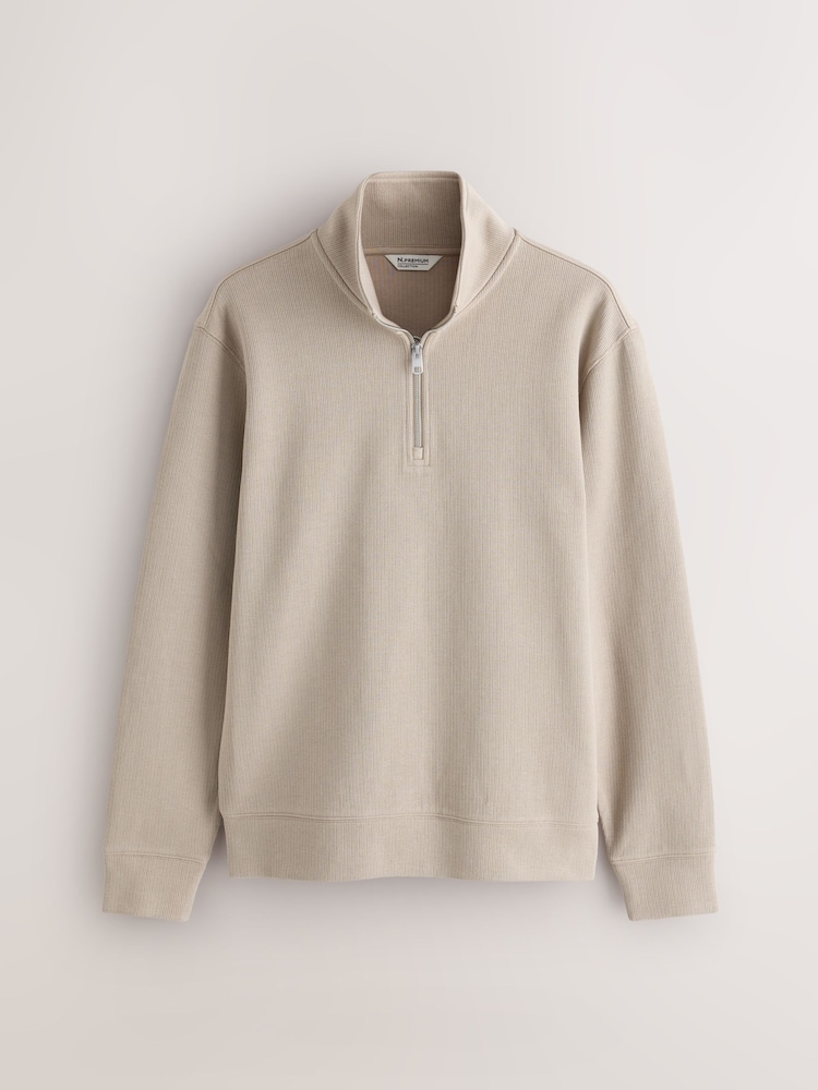 Dark Stone N.Premium Smart Rib Textured Quarter Zip Sweat Top - Image 1 of 7 Dark Stone N.Premium Smart Rib Textured Quarter Zip Sweat Top - Image 1 of 7