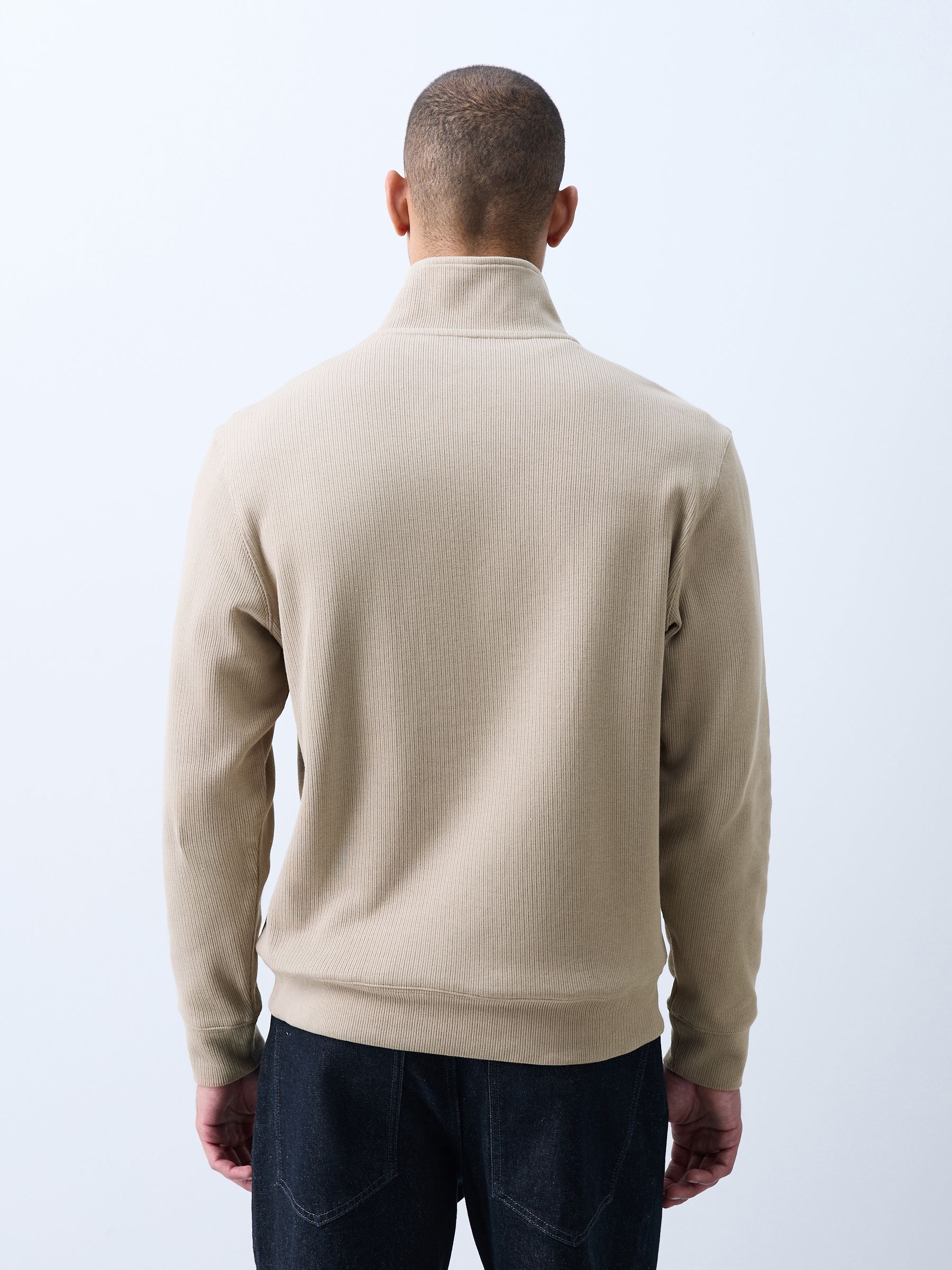 Buy Dark Stone N.Premium Smart Rib Textured Quarter Zip Sweat Top