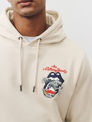 Ecru Neutral Rolling Stones Licence Graphic Overhead Hoodie - Image 5 of 8
