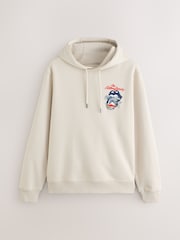 Ecru Neutral Rolling Stones Licence Graphic Overhead Hoodie - Image 6 of 8