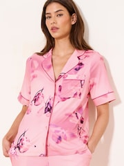 Lipsy Pink Floral Short Sleeve Shirt and Trousers Jersey Pyjamas Set - Image 3 of 4