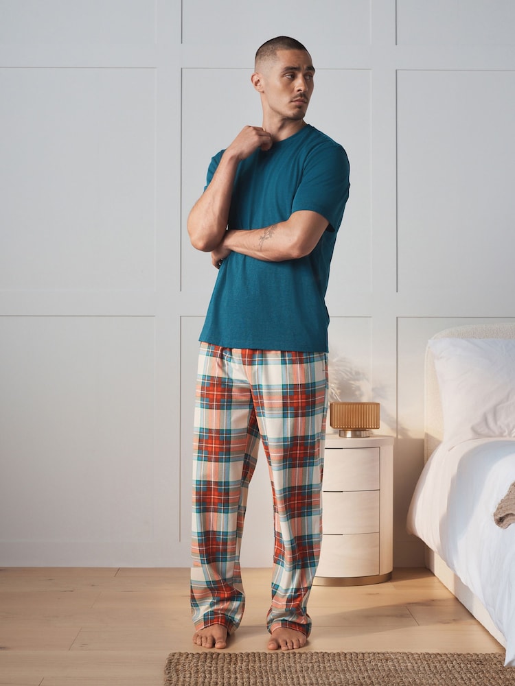 Red/Blue Short Sleeve Cosy Check Jersey Pyjamas Set - Image 1 of 7 Red/Blue Short Sleeve Cosy Check Jersey Pyjamas Set - Image 1 of 7