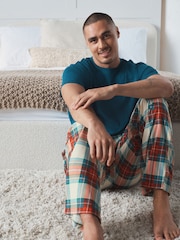 Red/Blue Short Sleeve Cosy Check Jersey Pyjamas Set - Image 2 of 7