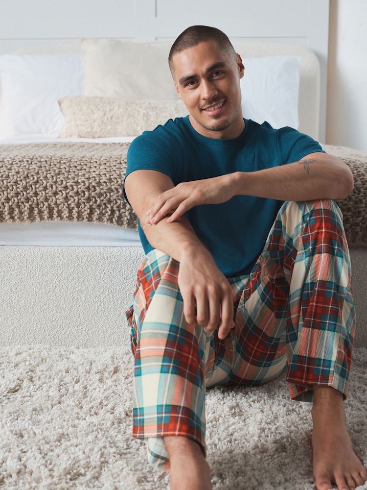 Red/Blue Short Sleeve Cosy Check Jersey Pyjamas Set - Image 2 of 7 Red/Blue Short Sleeve Cosy Check Jersey Pyjamas Set - Image 2 of 7