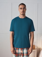 Red/Blue Short Sleeve Cosy Check Jersey Pyjamas Set - Image 5 of 7