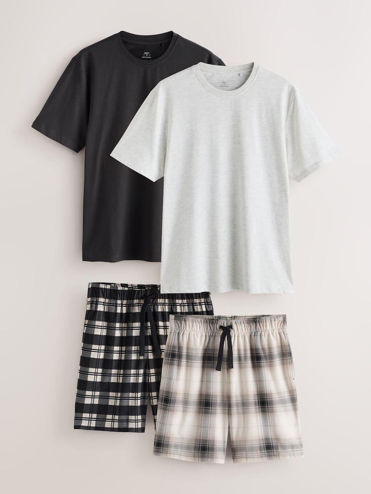Black/ Ecru Cosy Short Sleeve Jersey Pyjamas Set 2 Pack - Image 1 of 7