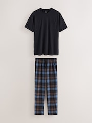Black Short Sleeve Cosy Check Jersey Pyjamas Set - Image 1 of 4