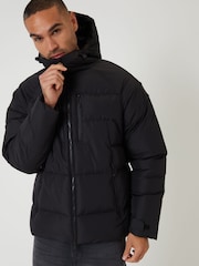 Threadbare Black Ripstop Hooded Padded Coat - Image 1 of 5